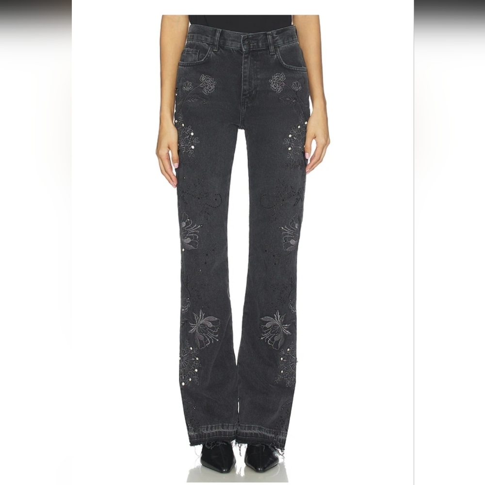 Free People - Irie Embellished Wide Leg Pants ‘Phantom’ Black NWT Size 28